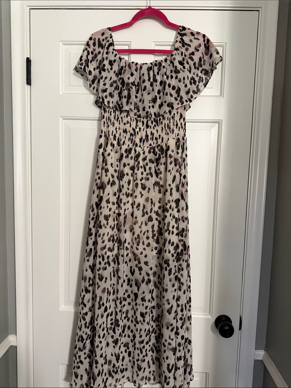 She + Sky Beige and Black Leopard Print Maxi Dress